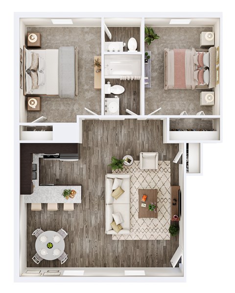 Floor plan for 2 beds, 1.5 baths, 903 sqft